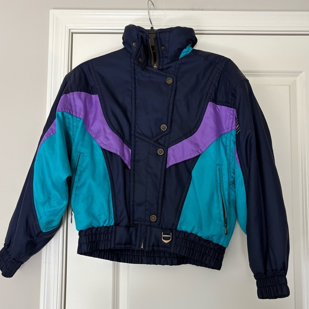 Vintage Descente Women’s Teal Navy and Purple Snow Puffer Jacket